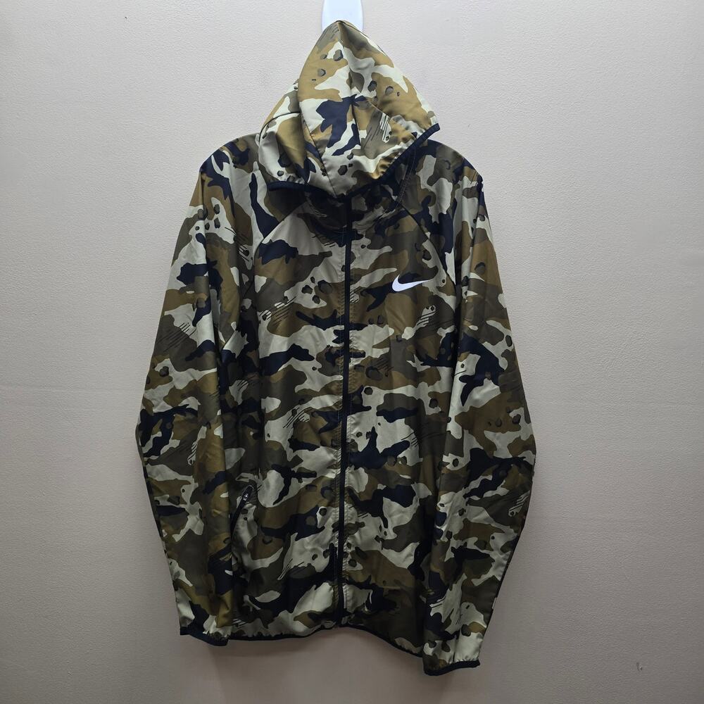 Nike Dri-Fit Training Jacket Mens XXL Hood Camouflage Nike Swoosh Green Black